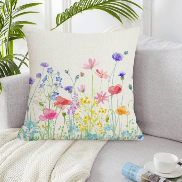 Colorful Wildflower 2 Pillow Covers Garden Flowers Square Pillows New - Picture 9 of 12